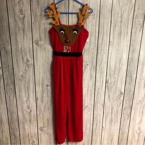 Born Famous Christmas Reindeer Red Velour Romper Ladies Size Small Ugly Holiday